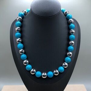 Milor Italy Stainless Steel Beaded Turquoise Look Stone Necklace-Statement Style